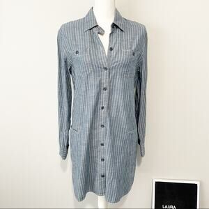 Lucky Brand blue chambray pin stripe button down dress pockets cotton size small